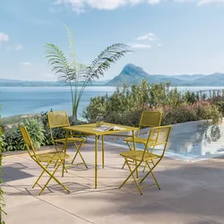 Set pranzo con tavolo 80x80 cm e 4 sedie pieghevoli in acciaio senape - Faber