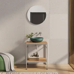 Mobile bagno a terra 70 cm portalavabo acciaio inox satinato e rovere con specchio - Axis