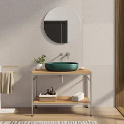 Mobile bagno a terra 100 cm portalavabo acciaio inox satinato e rovere - Axis