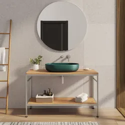 Mobile bagno a terra 120 cm portalavabo acciaio inox satinato e rovere con specchio - Axis