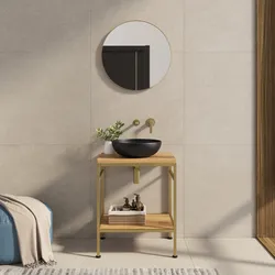 Mobile bagno a terra 70 cm portalavabo oro spazzolato e rovere con specchio - Axis