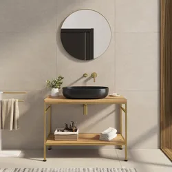 Mobile bagno a terra 100 cm portalavabo oro spazzolato e rovere con specchio - Axis