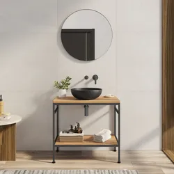 Mobile bagno a terra 90 cm portalavabo nero spazzolato e rovere con specchio - Axis