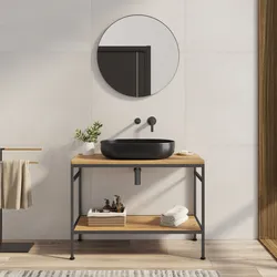 Mobile bagno a terra 100 cm portalavabo nero spazzolato e rovere con specchio - Axis