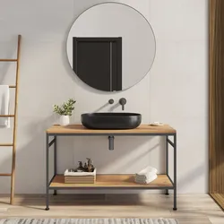Mobile bagno a terra 120 cm portalavabo nero spazzolato e rovere con specchio - Axis