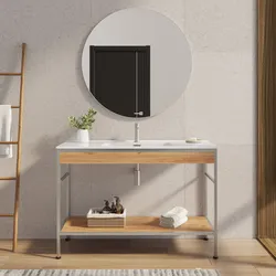 Mobile bagno a terra 120 cm acciaio inox satinato e rovere con lavabo integrato e specchio - Axis