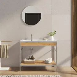 Mobile bagno a terra 100 cm acciaio inox satinato e rovere con lavabo integrato sx e specchio - Axis