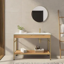 Mobile bagno a terra 120 cm oro spazzolato e rovere con lavabo integrato dx e specchio - Axis