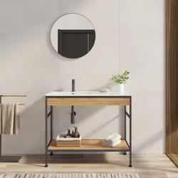 Mobile bagno a terra 100 cm nero spazzolato e rovere con lavabo integrato sx e specchio - Axis