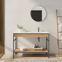 Mobile bagno a terra 120 cm nero spazzolato e rovere con lavabo integrato dx e specchio - Axis
