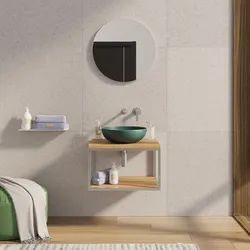 Mobile bagno sospeso 60 cm portalavabo acciaio inox satinato e rovere - Axis