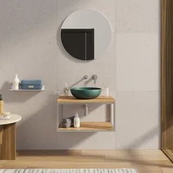 Mobile bagno sospeso 90 cm portalavabo acciaio inox satinato e rovere con specchio - Axis