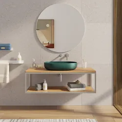 Mobile bagno sospeso 120 cm portalavabo acciaio inox satinato e rovere con specchio - Axis