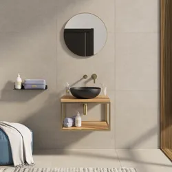 Mobile bagno sospeso 60 cm portalavabo oro spazzolato e rovere con specchio - Axis