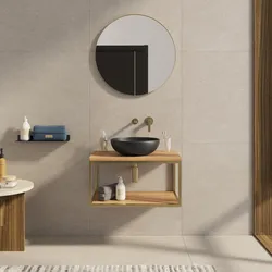 Mobile bagno sospeso 90 cm portalavabo oro spazzolato e rovere con specchio - Axis