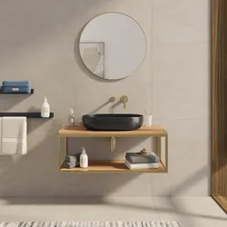 Mobile bagno sospeso 100 cm portalavabo oro spazzolato e rovere con specchio - Axis