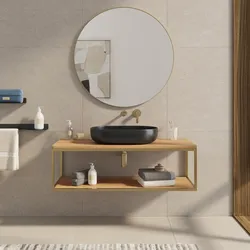 Mobile bagno sospeso 120 cm portalavabo oro spazzolato e rovere con specchio - Axis