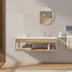 Mobile bagno sospeso 120 cm acciaio inox satinato e rovere con lavabo integrato dx e specchio - Axis