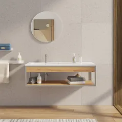 Mobile bagno sospeso 120 cm acciaio inox satinato e rovere con lavabo integrato sx e specchio - Axis