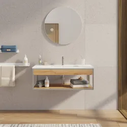 Mobile bagno sospeso 100 cm acciao inox satinato e rovere con lavabo integrato e specchio - Axis