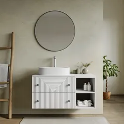 Mobile bagno portalavabo 100 cm bianco opaco con vani a giorno e specchio - Dunkel