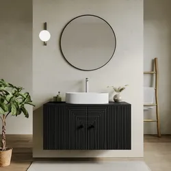 Mobile bagno portalavabo 100 cm nero opaco con ante e specchio - Dunkel