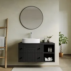 Mobile bagno portalavabo 100 cm nero opaco con vani a giorno e specchio - Dunkel