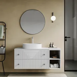 Mobile bagno portalavabo 120 cm bianco opaco con vani a giorno e cassetti con specchio - Dunkel