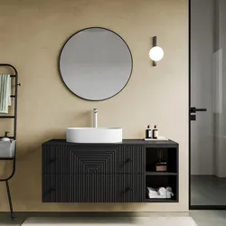 Mobile bagno portalavabo 120 cm nero opaco con vani a giorno e cassetti con specchio - Dunkel
