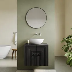 Mobile bagno portalavabo 60 cm nero opaco con ante e specchio - Dunkel