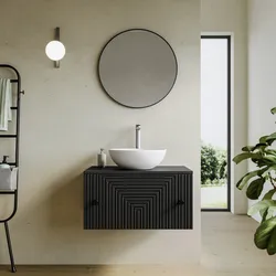 Mobile bagno portalavabo 70 cm nero opaco con cassetto e specchio - Dunkel