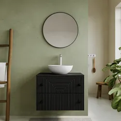 Mobile bagno portalavabo 70 cm nero opaco con cassetti e specchio - Dunkel