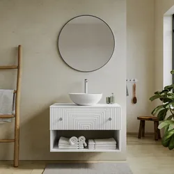 Mobile bagno portalavabo 80 cm bianco opaco con vano a giorno e cassetto con specchio - Dunkel