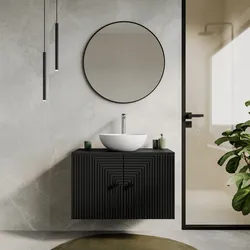 Mobile bagno portalavabo 80 cm nero opaco con ante e specchio - Dunkel