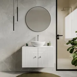 Mobile bagno portalavabo 80 cm bianco opaco con ante e specchio - Dunkel