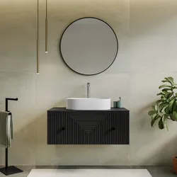 Mobile bagno portalavabo 90 cm nero opaco con cassetto e specchio - Dunkel