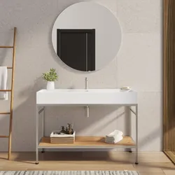 Mobile bagno a terra 120 cm acciaio inox satinato e rovere con top lavabo e specchio - Axis