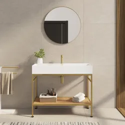 Mobile bagno a terra 100 cm oro spazzolato e rovere con top lavabo e specchio - Axis