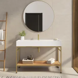 Mobile bagno a terra 120 cm oro spazzolato e rovere con top lavabo e specchio - Axis