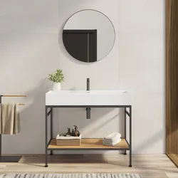 Mobile bagno a terra 100 cm nero spazzolato e rovere con top lavabo e specchio - Axis