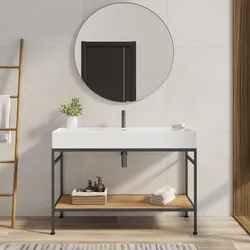 Mobile bagno a terra 120 cm nero spazzolato e rovere con top lavabo e specchio - Axis