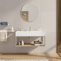 Mobile bagno sospeso 100 cm acciaio inox satinato e rovere con top lavabo e specchio - Axis