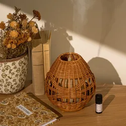 Lampada da tavolo 19h cm LED per cromoterapia e aromaterapia in rattan naturale