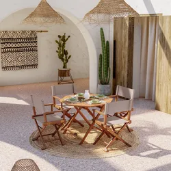 Set pranzo tavolo rotondo 100 cm e 4 sedie regista tortora in legno di acacia - Paja