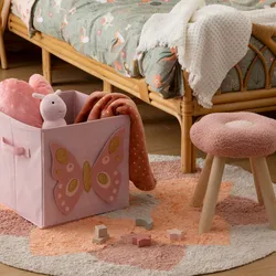 Cubo contenitore 29x29h cm in velluto rosa fantasia farfalla - Kids