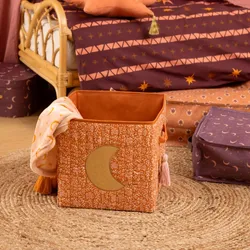 Cubo contenitore 29x29h cm in tessuto trapuntato multicolore con luna oro - Kids
