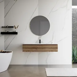 Mobile bagno sospeso 120 cm rovere america con lavabo integrato e specchio - Rodeo