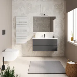 Mobile bagno sospeso con cassetti 100 cm antracite con lavabo e specchio - Cuki