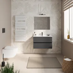 Mobile bagno sospeso con cassetti 80 cm antracite con lavabo e specchio - Cuki
