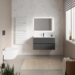 Mobile bagno sospeso 90 cm antracite con 2 cassetti e lavabo - Cuki
